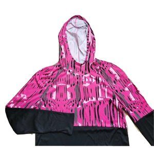 Adidas Climalite SzM(12-14) Loose Fit Girl Pink Pattern/Black Athletic Hoodie LS